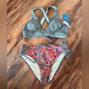 Cupshe Green and Floral Bikini Set